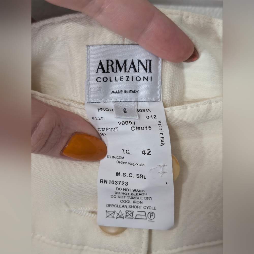 Armani Collezioni Cream Linen Silk High Waist Wide Leg Pants - Picture 4 of 12